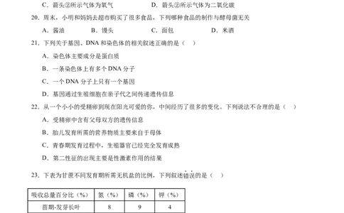 生物（海南卷）（考试版A4）_初中全科电子版试卷练习试题_生物_2024中考模拟题生物(1)_三模（37套）_生物（海南卷）