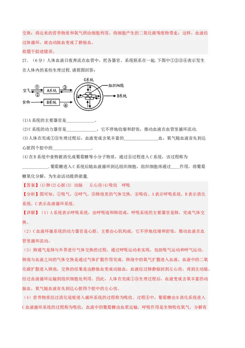 生物03卷（人教版七年级下册全部）-（全解全析）_new_初中全科电子版试卷练习试题_生物_生物人教版7下练习_人教生物7年级下期末试卷11份