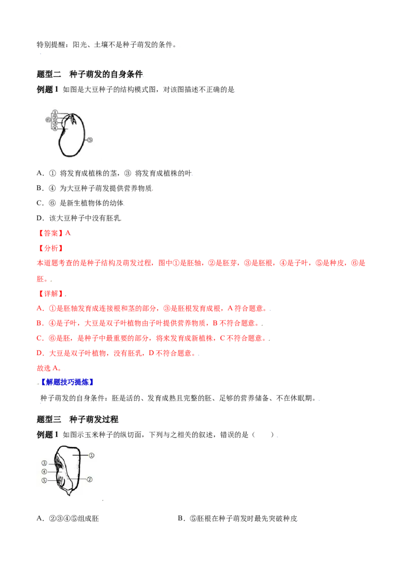 必考点16种子的萌发-（人教版）（解析版）_初中全科电子版试卷练习试题_生物_生物人教版7上练习&mdash;24新版已更新_人教生物7年级上专项练习28份