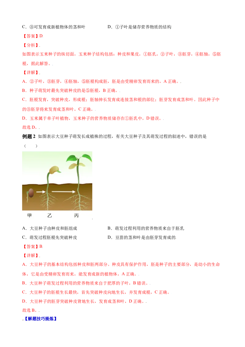 必考点16种子的萌发-（人教版）（解析版）_初中全科电子版试卷练习试题_生物_生物人教版7上练习&mdash;24新版已更新_人教生物7年级上专项练习28份