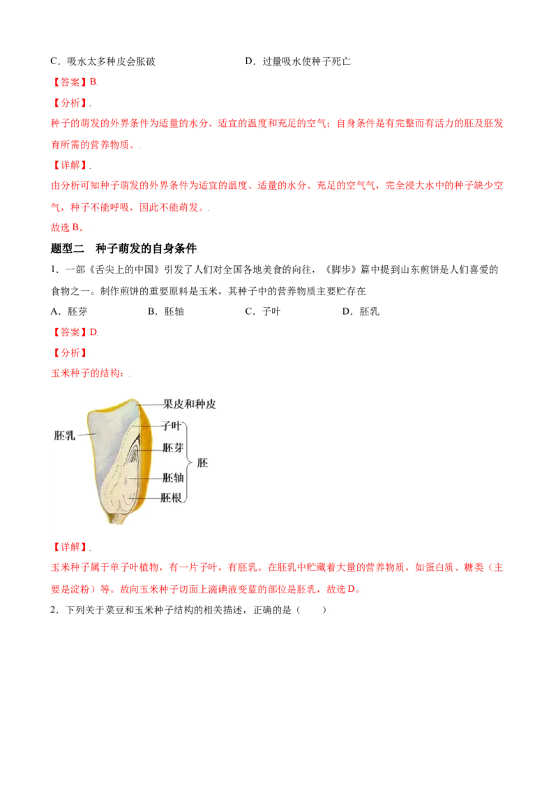 必考点16种子的萌发-（人教版）（解析版）_初中全科电子版试卷练习试题_生物_生物人教版7上练习&mdash;24新版已更新_人教生物7年级上专项练习28份