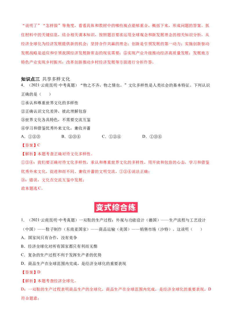 必考点01开放互动的世界（解析版）_初中全科电子版试卷练习试题_政治_道法人教部编9下试卷_部编道法9年级下专项练习14份