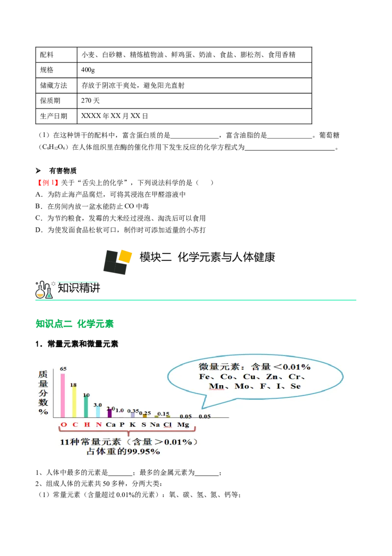 第13讲化学与生活（原卷版）_初中全科电子版试卷练习试题_化学_9年级上下册化学试题_9年级下试题_人教化学九年级下专项练习（013份）