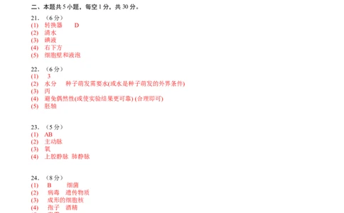 生物（吉林长春卷）（参考答案及评分标准）_初中全科电子版试卷练习试题_生物_2024中考模拟题生物(1)_一模_生物（吉林长春卷）-2024年中考第一次模拟考试