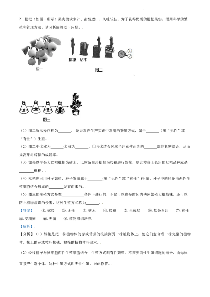 八年级下学期第一次月考生物试题（解析版）_初中全科电子版试卷练习试题_生物_生物8下练习_人教生物8年级下月考试卷04份_月考试卷（第三套）