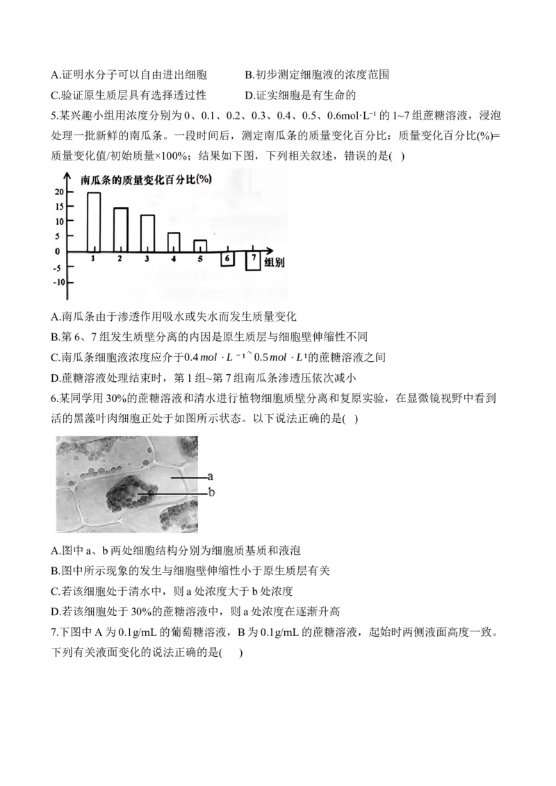 专题三物质出入细胞的方式&mdash;&mdash;2025届高考生物考点剖析（含解析）_2025年新高考资料_一轮复习_2025届高考生物一轮复习考点剖析练习（有解析）