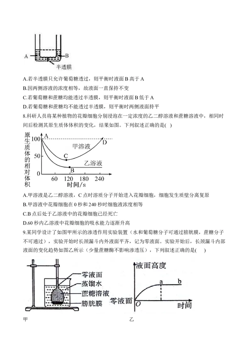 专题三物质出入细胞的方式&mdash;&mdash;2025届高考生物考点剖析（含解析）_2025年新高考资料_一轮复习_2025届高考生物一轮复习考点剖析练习（有解析）