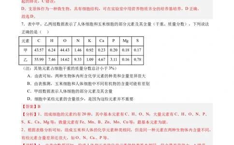 单元检测卷01细胞的概述及其分子组成（解析版）_新高考复习资料_2025年新高考资料_2025年高考生物一轮复习考点通关卷（新高考通用）