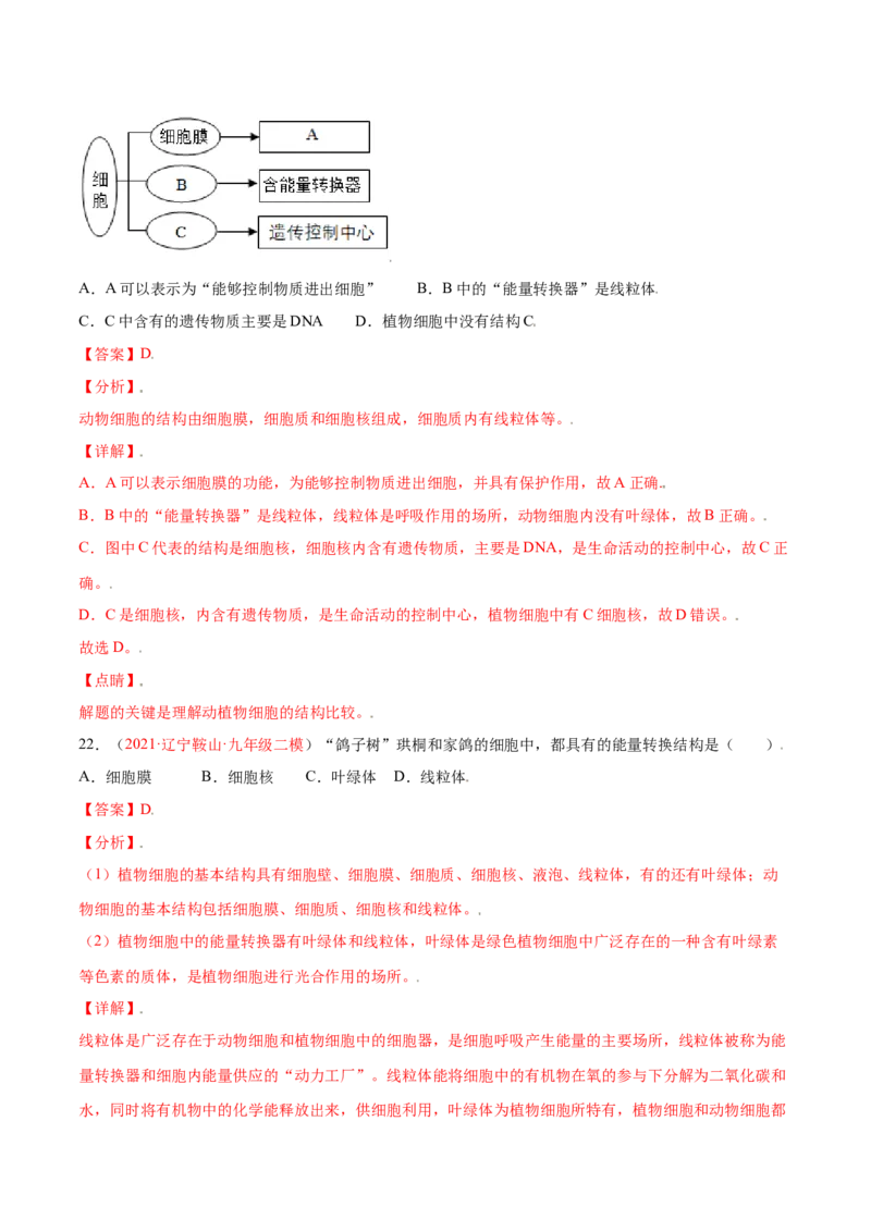 第02单元第01章细胞是生命活动的基本单位单元测试（B卷&middot;提升能力）（解析版）_初中全科电子版试卷练习试题_生物_生物人教版7上练习&mdash;24新版已更新