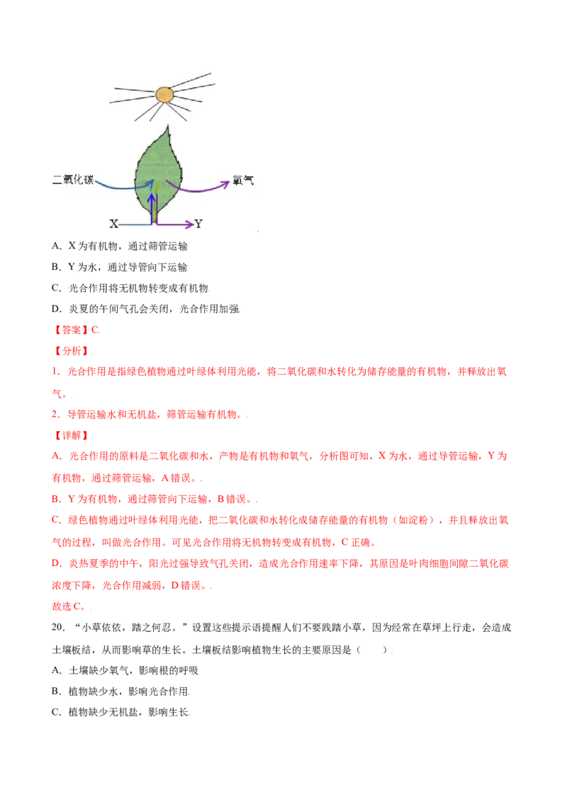 期末冲刺卷（一）-（人教版）（解析版）_初中全科电子版试卷练习试题_生物_生物人教版7上练习&mdash;24新版已更新_人教生物7年级上期末试卷11份