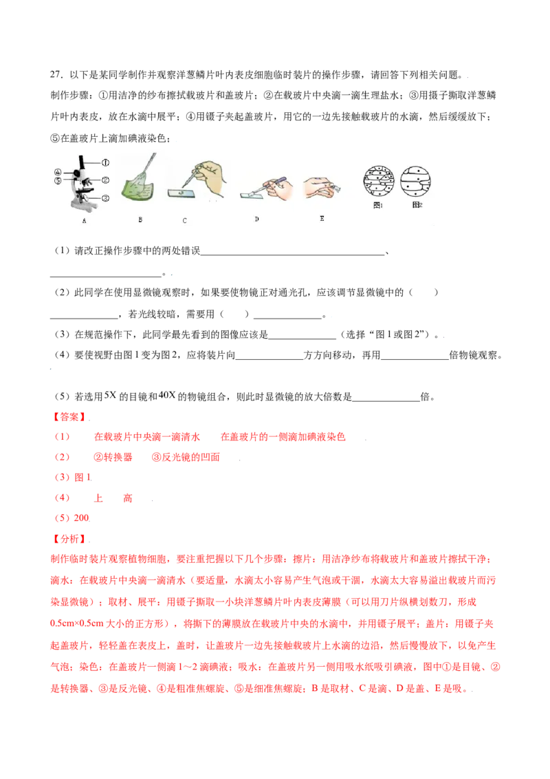 期末冲刺卷（一）-（人教版）（解析版）_初中全科电子版试卷练习试题_生物_生物人教版7上练习&mdash;24新版已更新_人教生物7年级上期末试卷11份