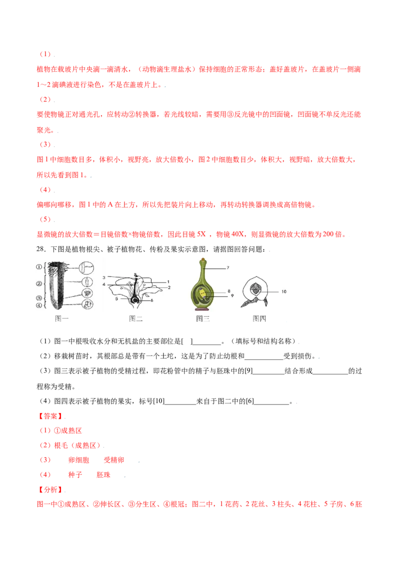 期末冲刺卷（一）-（人教版）（解析版）_初中全科电子版试卷练习试题_生物_生物人教版7上练习&mdash;24新版已更新_人教生物7年级上期末试卷11份
