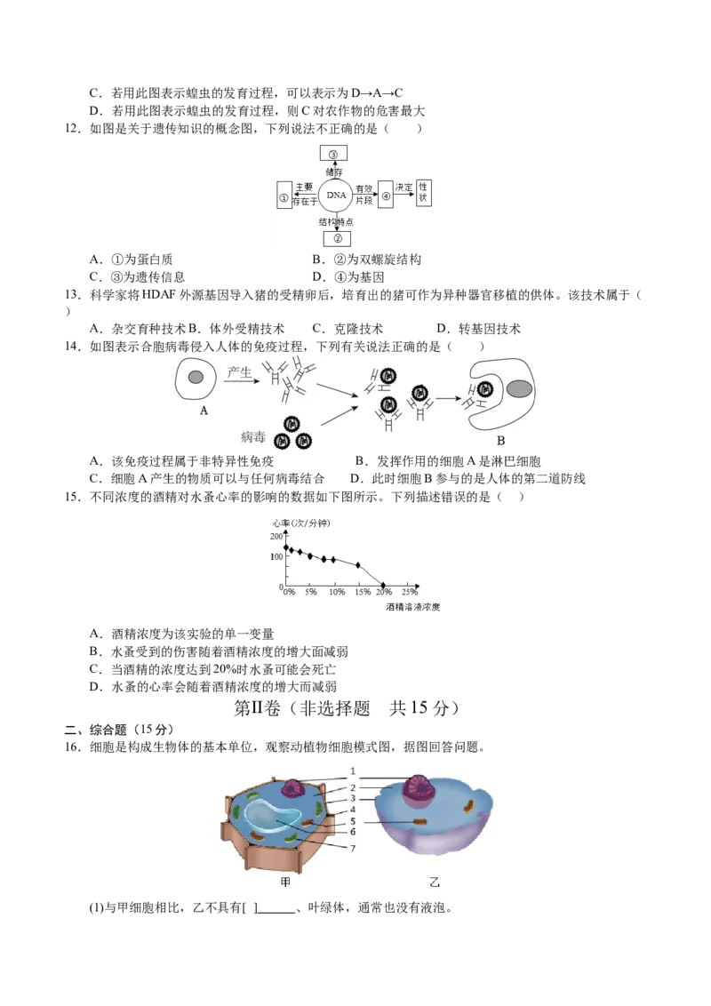生物（连云港卷）（考试版A4）_初中全科电子版试卷练习试题_生物_2024中考模拟题生物(1)_二模_生物（连云港卷）-：2024年中考第二次模拟考试