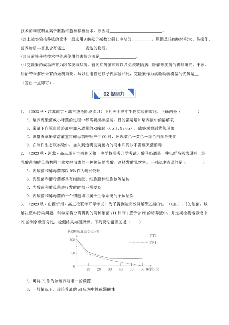 专题综合练11发酵工程、细胞工程和基因工程(原卷版)_新高考复习资料_2024年新高考复习资料_一轮复习资料_完备战2024年高考生物一轮复习考点帮（新高考）_选择性必修3