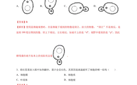 第2单元（第1章）细胞是生命活动的基本单位（提分小卷）（人教版）（解析版）_初中全科电子版试卷练习试题_生物_生物人教版7上练习&mdash;24新版已更新