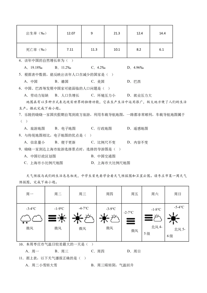 地理（湖南长沙卷）（A4考试版）_初中全科电子版试卷练习试题_地理_2024中考模拟题地理(1)_一模_地理（湖南长沙卷）-2024年中考第一次模拟考试