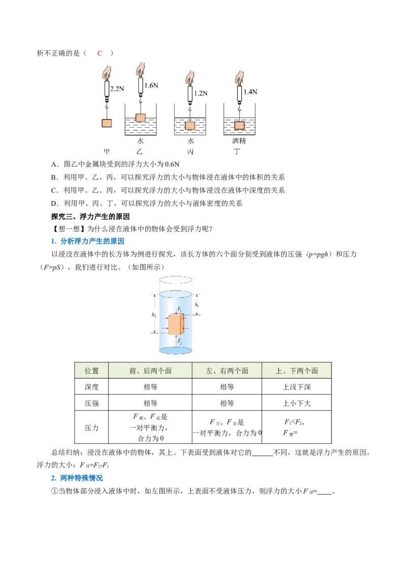 10.1浮力（导学案）学生版_初物_八年级上下册+九年级全一册物理_八年级物理下册_导学案（更新中）