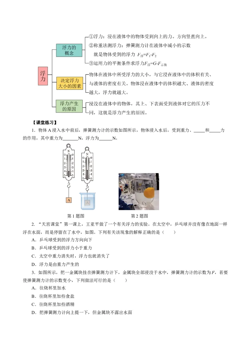10.1浮力（导学案）学生版_初物_八年级上下册+九年级全一册物理_八年级物理下册_导学案（更新中）