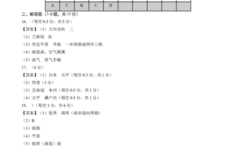 地理（江苏南通卷）（参考答案及评分标准）_初中全科电子版试卷练习试题_地理_2024中考模拟题地理(1)_二模_地理（江苏南通卷）-：2024年中考第二次模拟考试