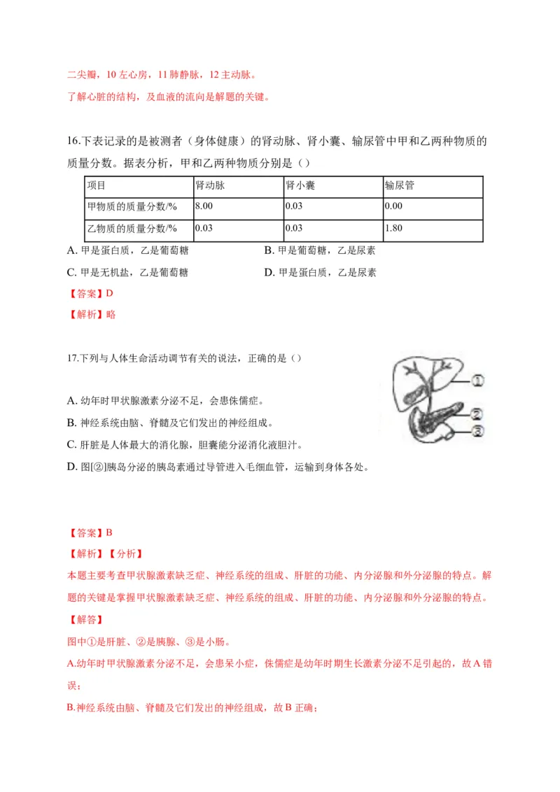 特训01选择题（20题）-（尖子生专用）（解析版）_初中全科电子版试卷练习试题_生物_生物人教版7下练习_人教生物7年级下专项练习16份