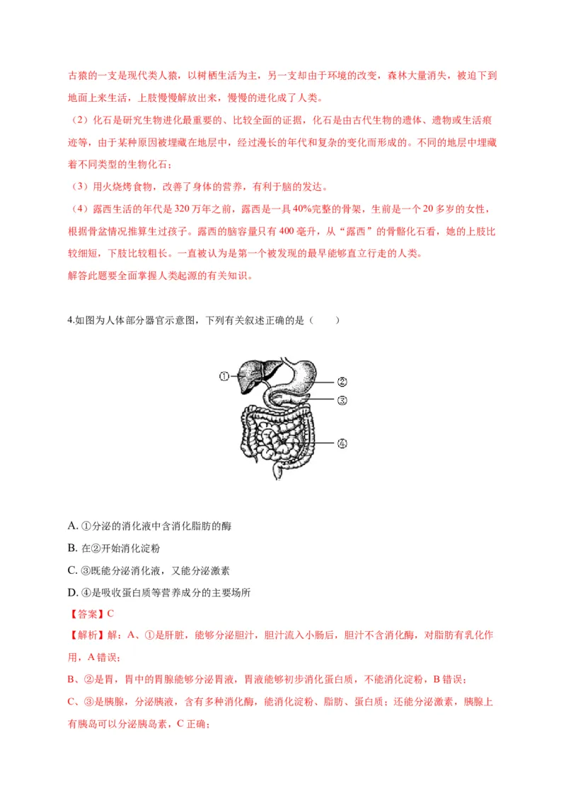 特训01选择题（20题）-（尖子生专用）（解析版）_初中全科电子版试卷练习试题_生物_生物人教版7下练习_人教生物7年级下专项练习16份