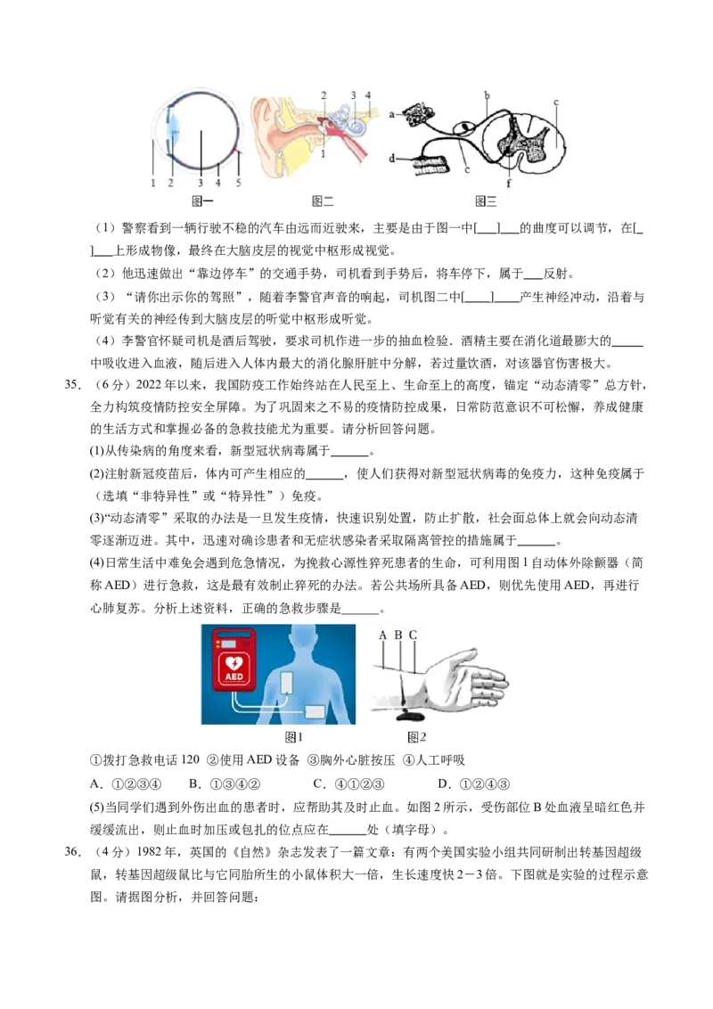 生物（新疆卷）（考试版A4）_初中全科电子版试卷练习试题_生物_2024中考模拟题生物(1)_一模_生物（新疆卷）-2024年中考第一次模拟考试