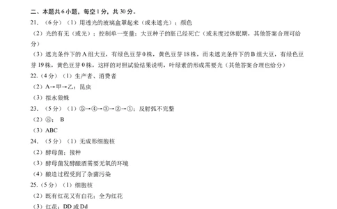 生物（吉林卷）（参考答案及评分标准）_初中全科电子版试卷练习试题_生物_2024中考模拟题生物(1)_三模（37套）_生物（吉林卷）