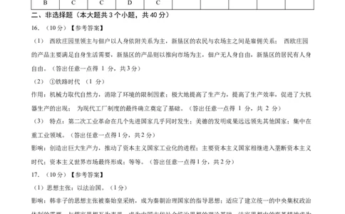 历史（山西卷）（参考答案及评分标准）_初中全科电子版试卷练习试题_历史_2024中考模拟题历史(1)_二模_历史（山西卷）-：2024年中考第二次模拟考试