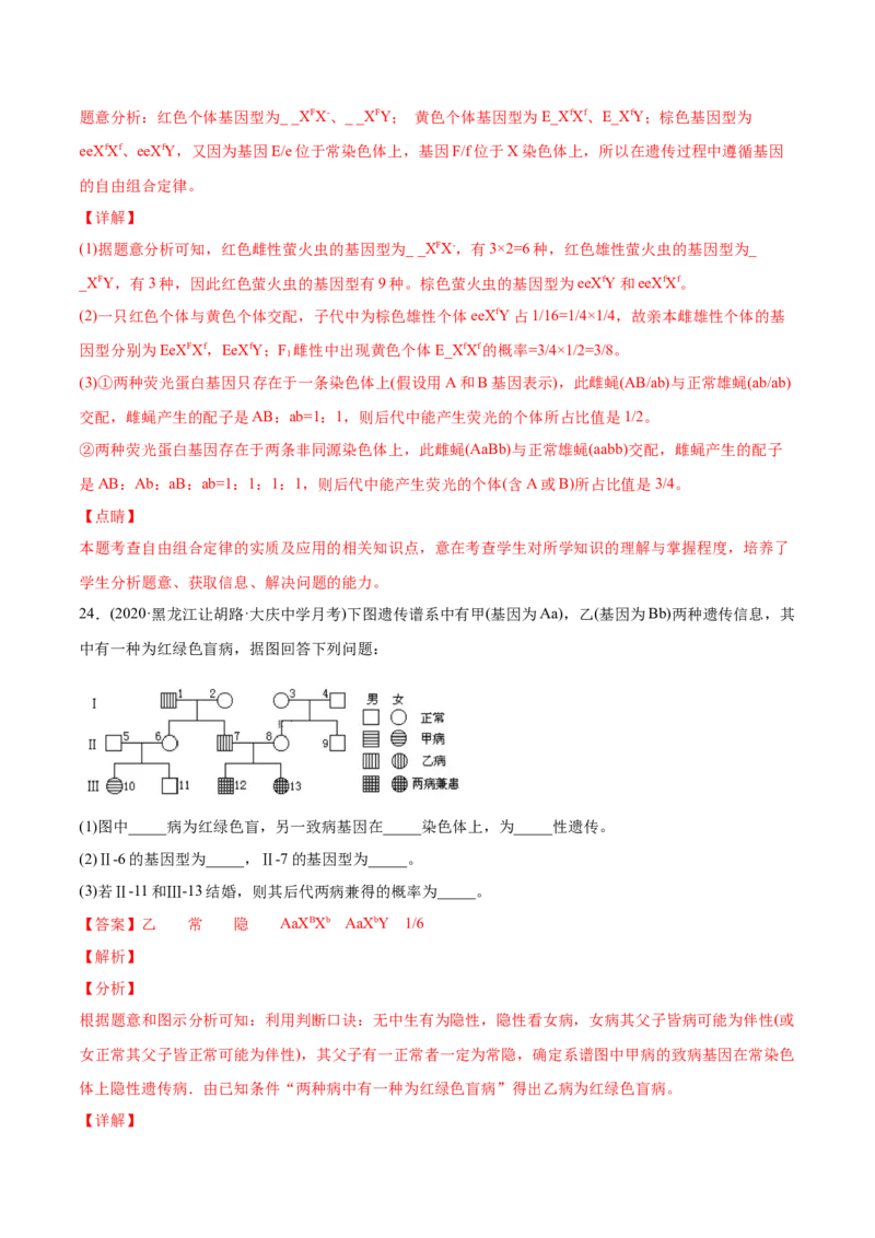 专题9伴性遗传和人类遗传病-2021年高考生物真题与模拟题分类训练（教师版含解析）_新高考复习资料_2023年新高考复习资料_一轮复习_2023年新高考大一轮复习讲义