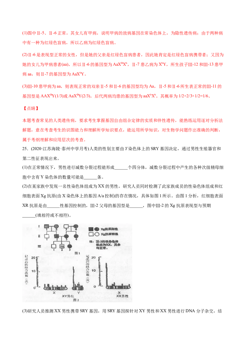 专题9伴性遗传和人类遗传病-2021年高考生物真题与模拟题分类训练（教师版含解析）_新高考复习资料_2023年新高考复习资料_一轮复习_2023年新高考大一轮复习讲义
