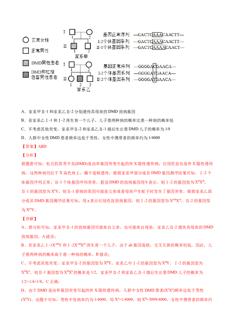 专题9伴性遗传和人类遗传病-2021年高考生物真题与模拟题分类训练（教师版含解析）_新高考复习资料_2023年新高考复习资料_一轮复习_2023年新高考大一轮复习讲义