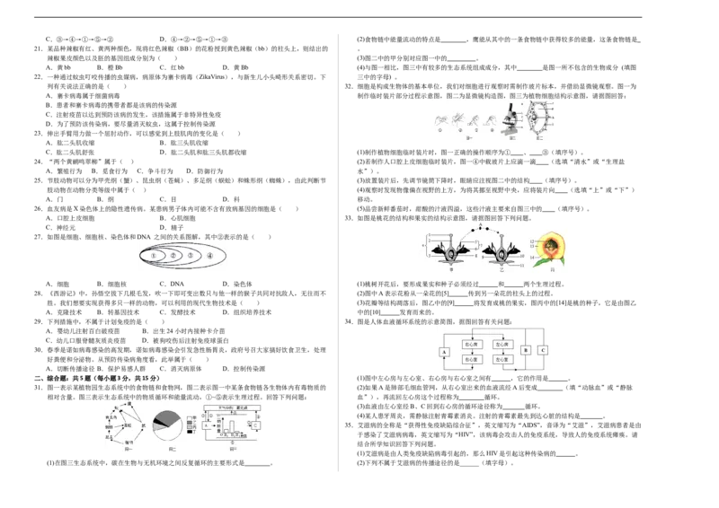 生物（泰州卷）（考试版A3）_初中全科电子版试卷练习试题_生物_2024中考模拟题生物(1)_三模（37套）_生物（泰州卷）