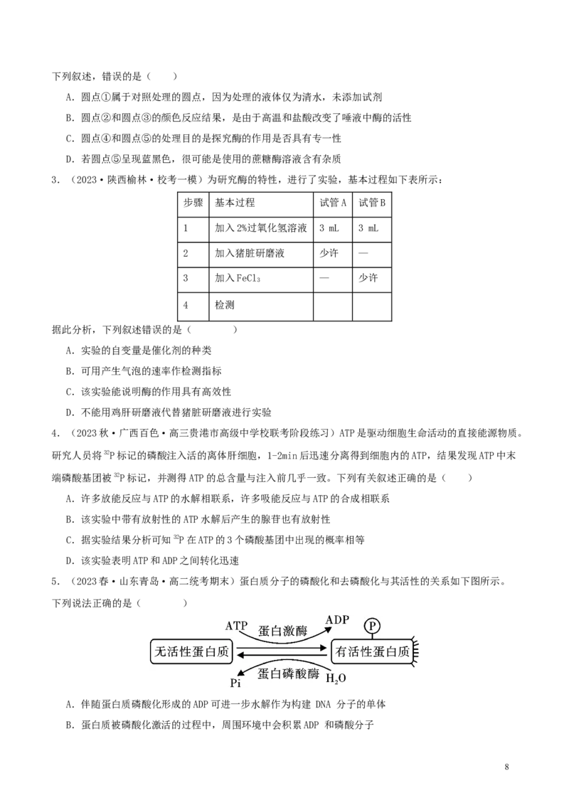 专题综合练02细胞的能量供应和应用(原卷版)_新高考复习资料_2024年新高考复习资料_一轮复习资料_完备战2024年高考生物一轮复习考点帮（新高考）_必修1