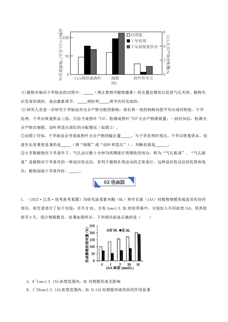 专题综合练09植物生命活动调节(原卷版)_新高考复习资料_2024年新高考复习资料_一轮复习资料_完备战2024年高考生物一轮复习考点帮（新高考）_选择性必修1