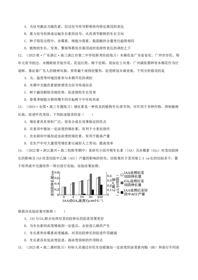 专题综合练09植物生命活动调节(原卷版)_新高考复习资料_2024年新高考复习资料_一轮复习资料_完备战2024年高考生物一轮复习考点帮（新高考）_选择性必修1