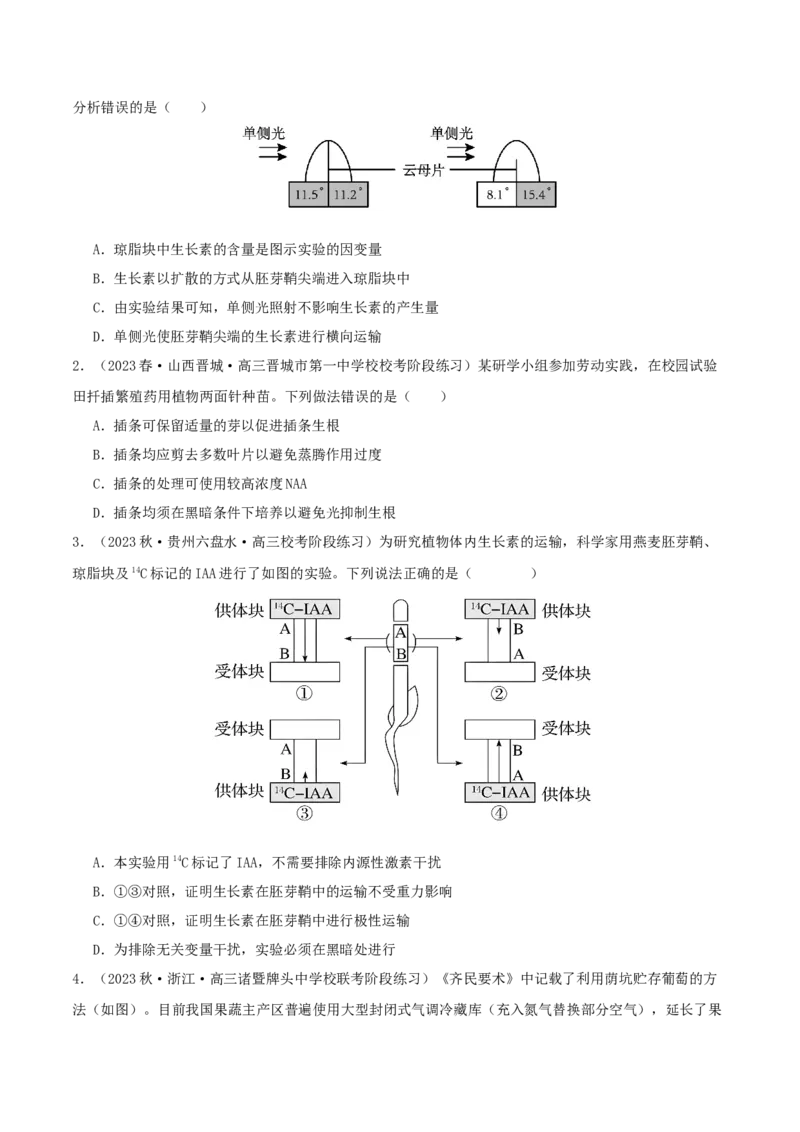 专题综合练09植物生命活动调节(原卷版)_新高考复习资料_2024年新高考复习资料_一轮复习资料_完备战2024年高考生物一轮复习考点帮（新高考）_选择性必修1