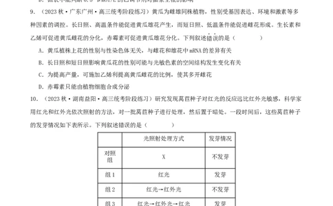 专题综合练09植物生命活动调节(原卷版)_新高考复习资料_2024年新高考复习资料_一轮复习资料_完备战2024年高考生物一轮复习考点帮（新高考）_选择性必修1