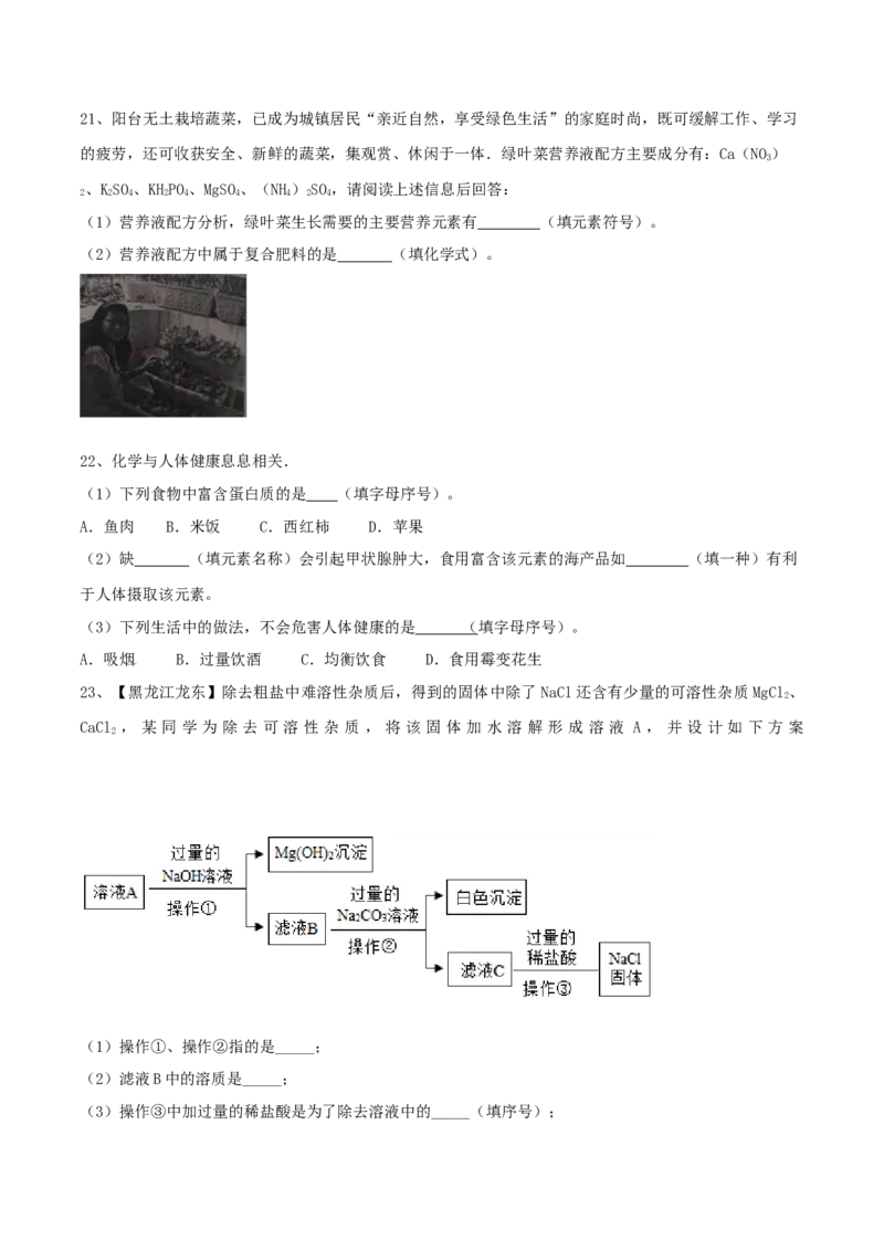 化学九年级下全册综合检测（一）（原卷版）_初中全科电子版试卷练习试题_化学_9年级上下册化学试题_9年级下试题_人教化学九年级下期末试卷（006份）