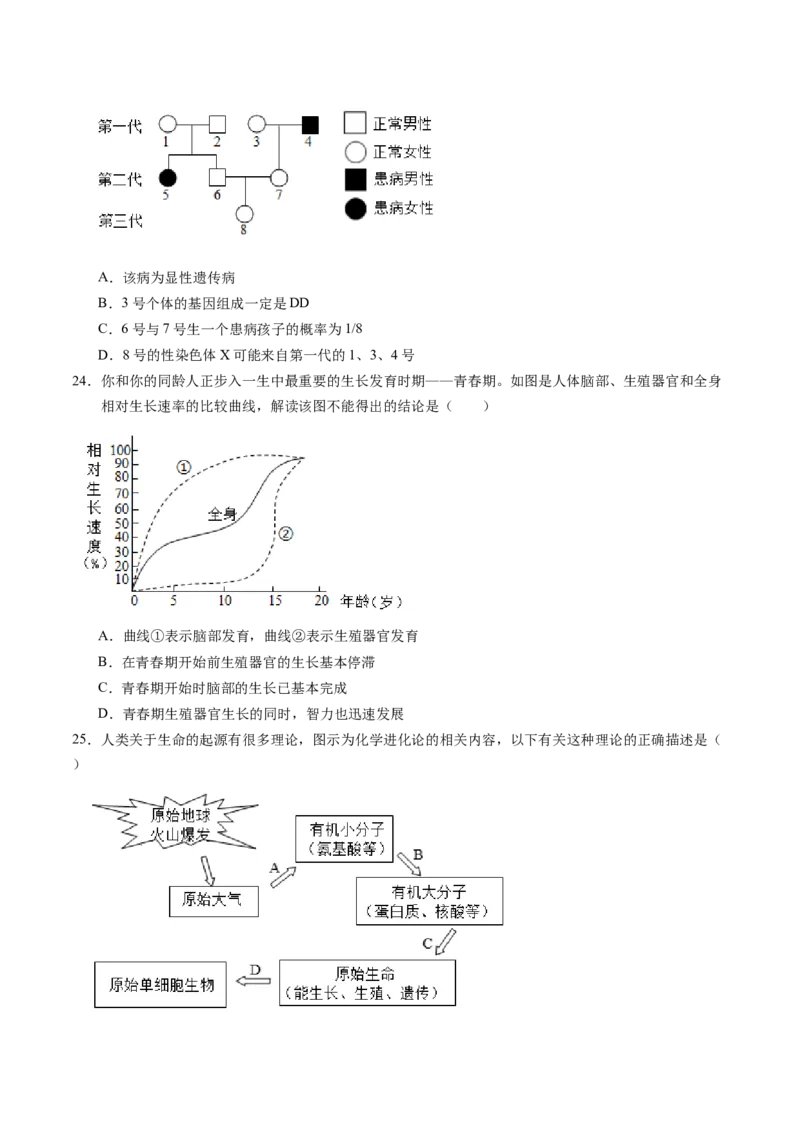 生物（苏州卷）（考试版A4）_初中全科电子版试卷练习试题_生物_2024中考模拟题生物(1)_三模（37套）_生物（苏州卷）