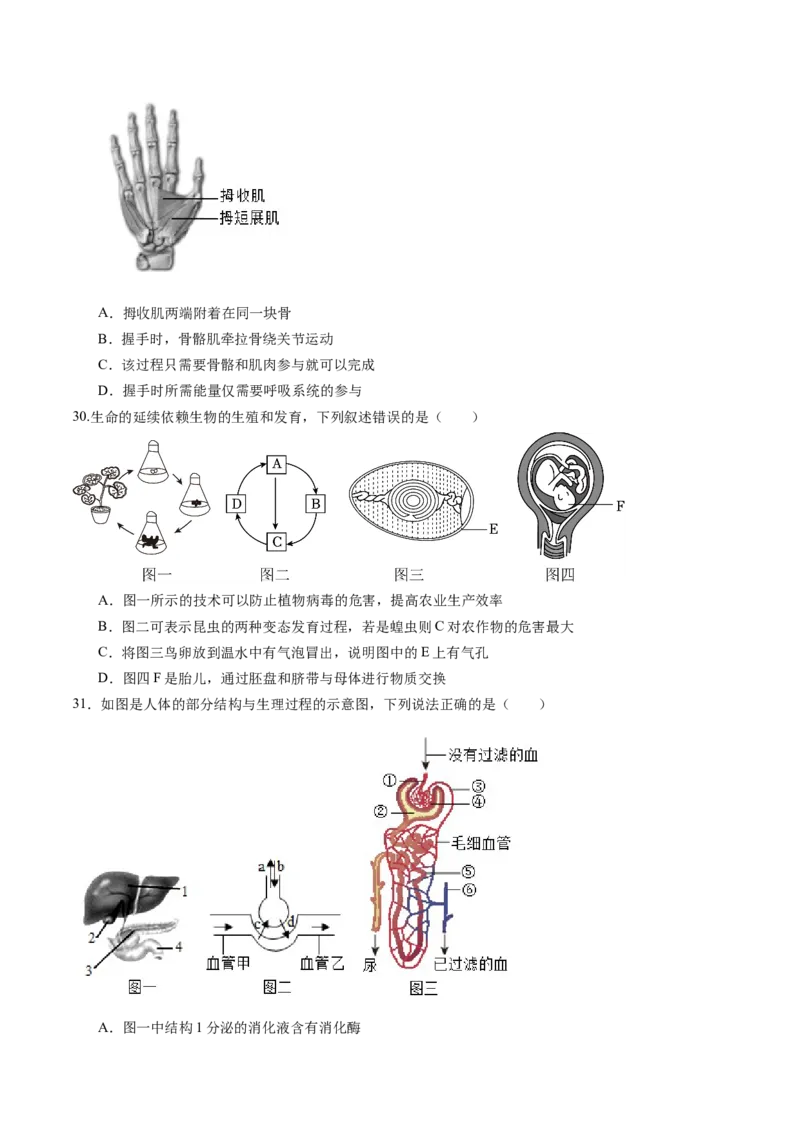 生物（苏州卷）（考试版A4）_初中全科电子版试卷练习试题_生物_2024中考模拟题生物(1)_三模（37套）_生物（苏州卷）