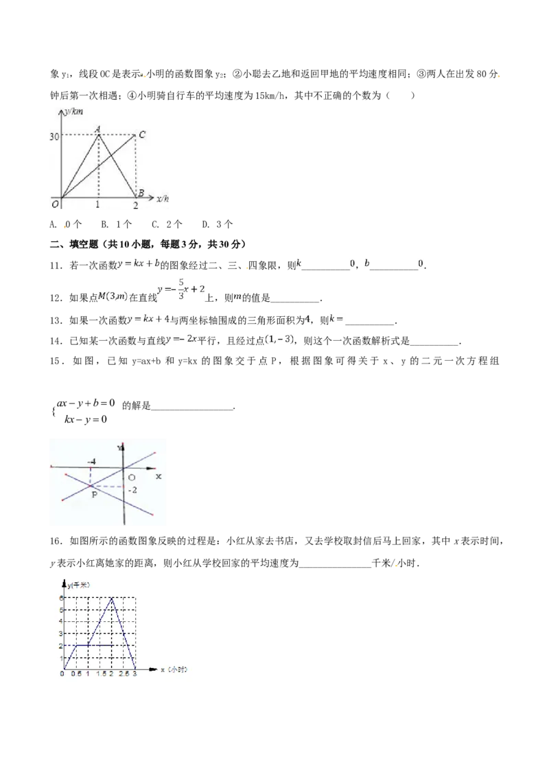 第19章一次函数（B卷）_初中全科电子版试卷练习试题_数学_8下初中人教版数学练习、试卷_人教数学八年级下单元试卷（039份）_单元检测卷（第2套AB卷含答案）（共20份）
