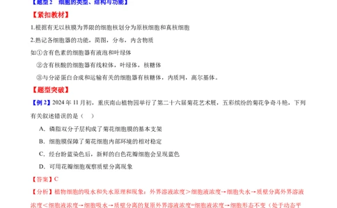 专题一细胞的分子组成、结构与功能（解析版）_2025年新高考资料_二轮复习_举一反三2025年高考生物二轮重点专题讲义（新高考通用）3442769