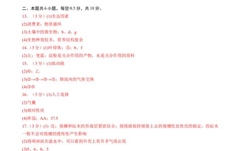 生物（辽宁卷）（参考答案及评分标准）_初中全科电子版试卷练习试题_生物_2024中考模拟题生物(1)_二模_生物（辽宁卷）-：2024年中考第二次模拟考试