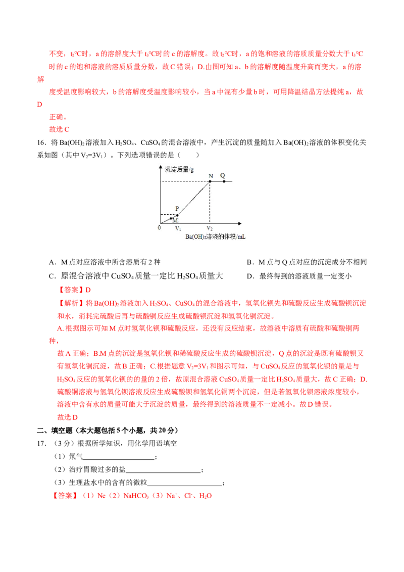 化学（重庆卷）（全解全析）_初中全科电子版试卷练习试题_化学_2024中考模拟题化学(1)_一模_化学（重庆卷）-2024年中考第一次模拟考试