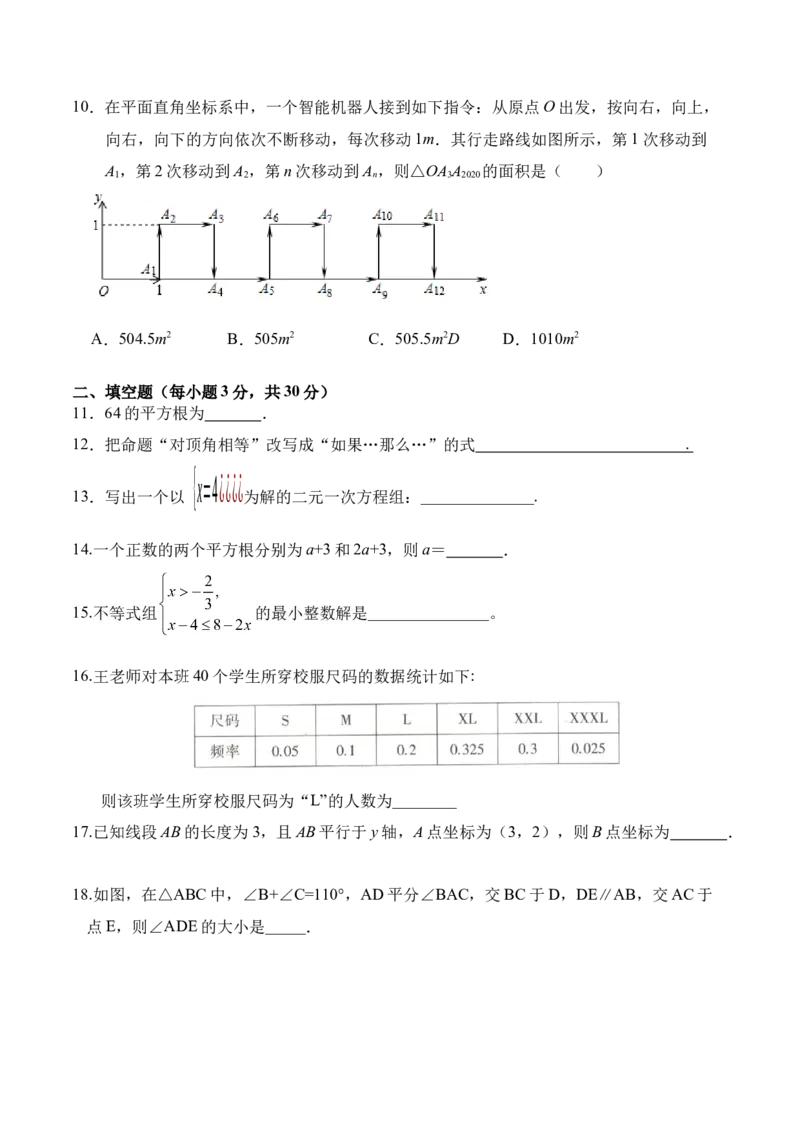 期末全真模拟卷（一）七年级数学下学期期末考试全真模拟卷（原卷版）（人教版）_初中全科电子版试卷练习试题_数学_7下初中人教版数学练习、试卷