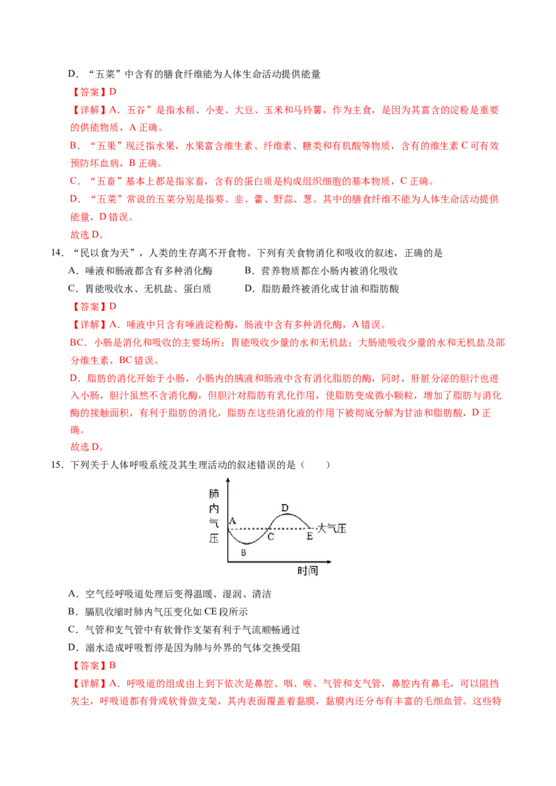 生物（云南卷）（全解全析）_初中全科电子版试卷练习试题_生物_2024中考模拟题生物(1)_一模_生物（云南卷）-2024年中考第一次模拟考试