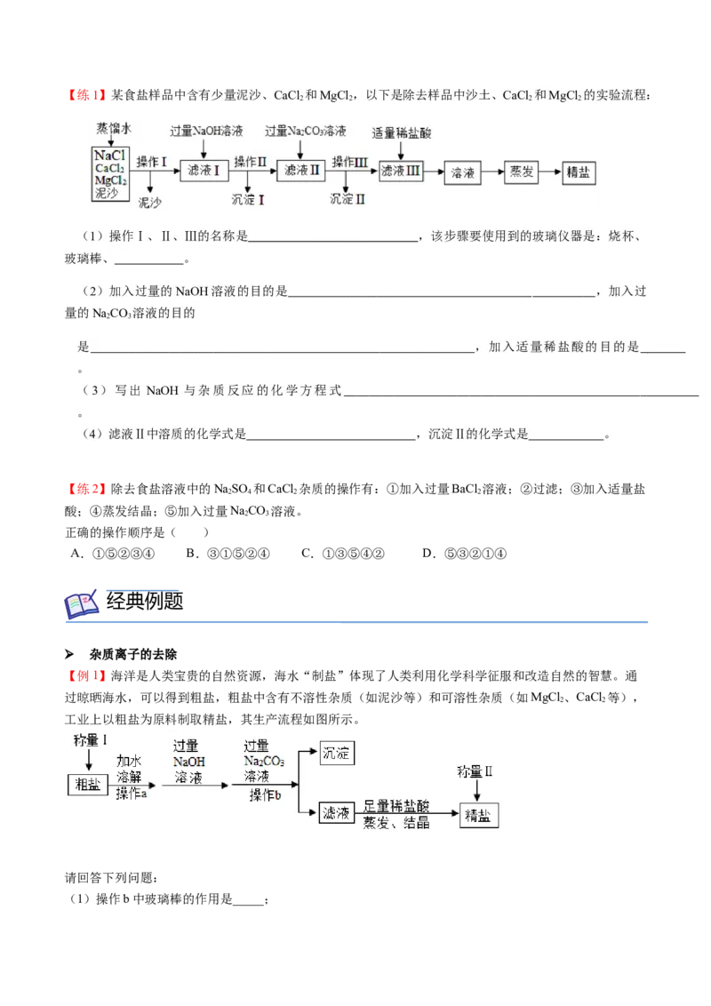 第11讲粗盐中难溶性杂质的去除（原卷版）_初中全科电子版试卷练习试题_化学_9年级上下册化学试题_9年级下试题_人教化学九年级下专项练习（013份）