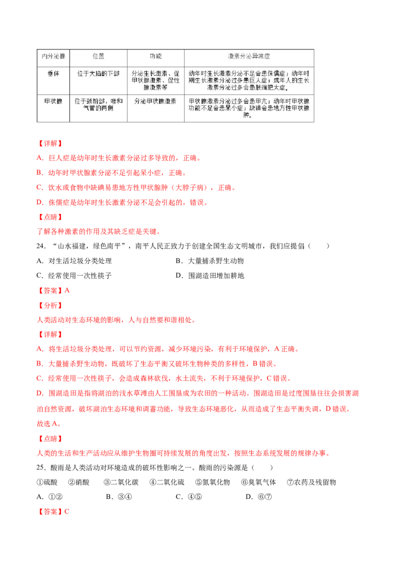 期末押题01-（人教版）（解析版）_初中全科电子版试卷练习试题_生物_生物人教版7下练习_人教生物7年级下期末试卷11份