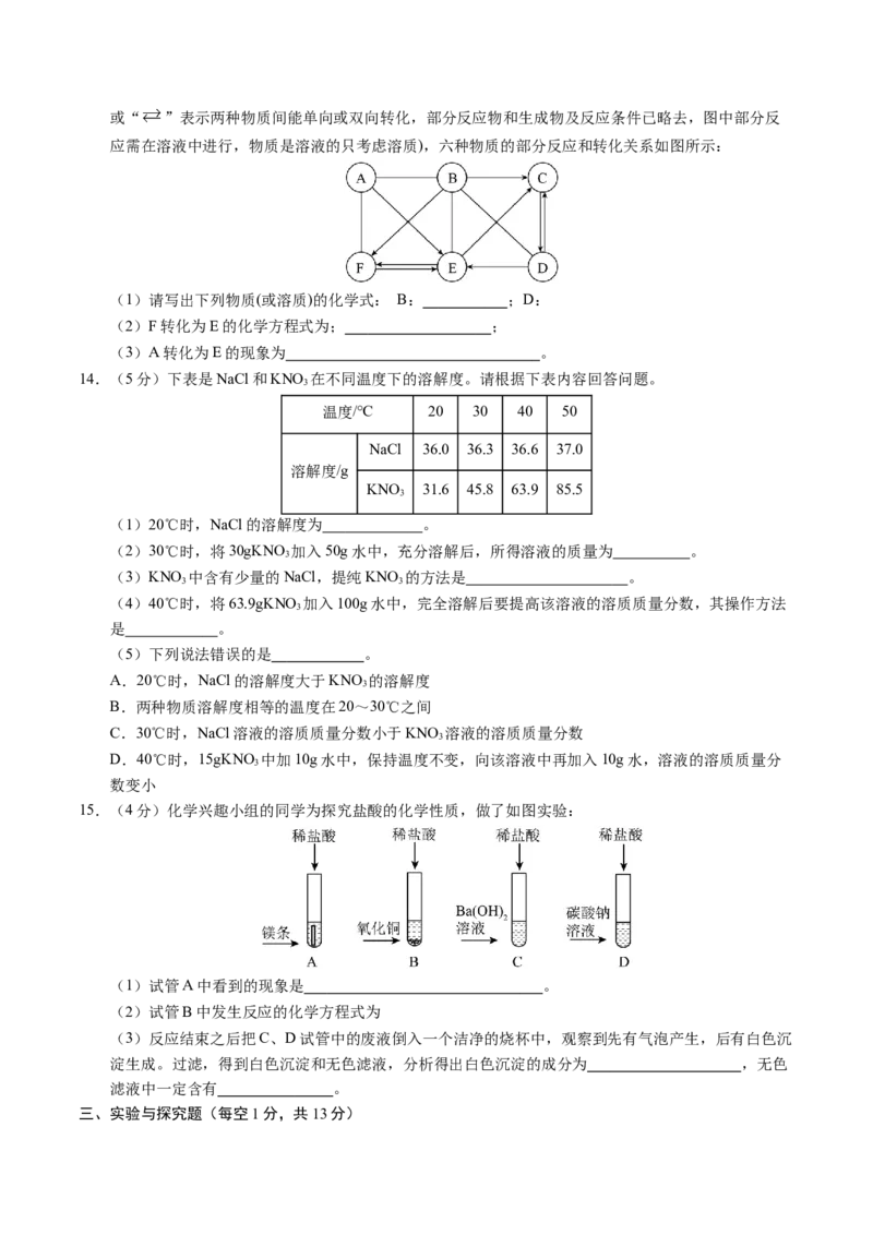 化学（陕西卷）（考试版A4）_初中全科电子版试卷练习试题_化学_2024中考模拟题化学(1)_二模_化学（陕西卷）-：2024年中考第二次模拟考试