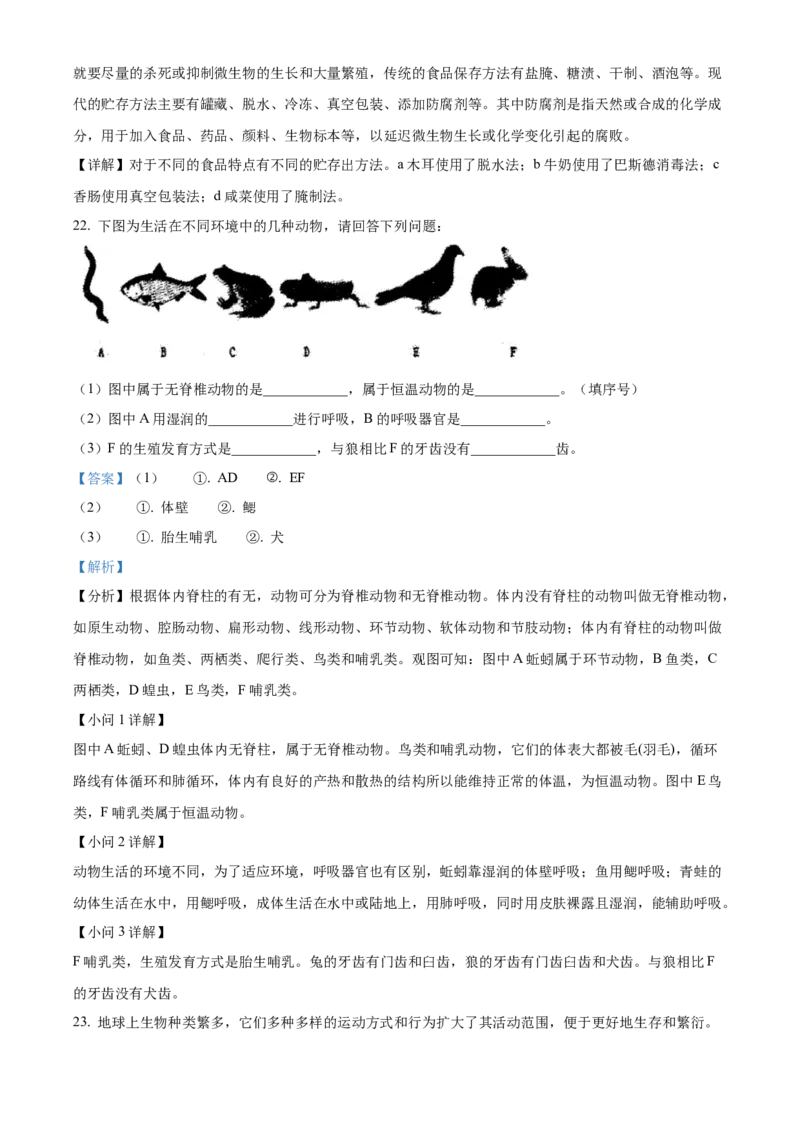 八年级上学期期中生物试题04（解析版）_初中全科电子版试卷练习试题_生物_生物8上练习_人教生物8年级上期中试卷08份